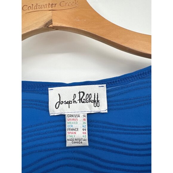 Joseph Ribkoff Royal Blue Textured 3/4 Sleeve faux wrap Dress Size 14 Canada - Picture 3 of 5